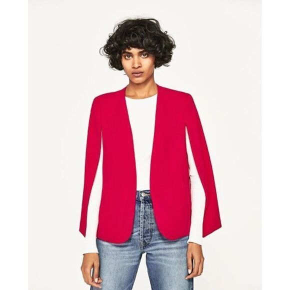 Zara Woman Blogger Favorite Serious Business Cape Fuchsia Berry Pink Blazer Jack - Picture 1 of 13